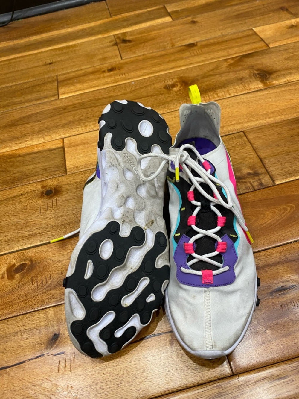 Nike White Sneakers with Purple, Pink and Yellow Highlights - Picture 3 of 7